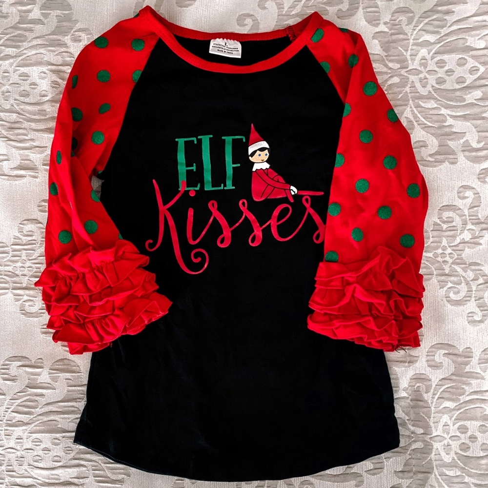 NEW Elf Kisses Icing Ruffle 3/4 Sleeve Top